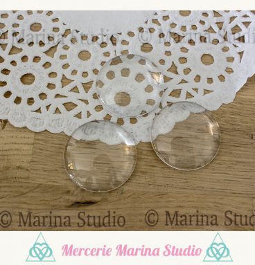 2 Cabochons ronds 35mm en verre transparent