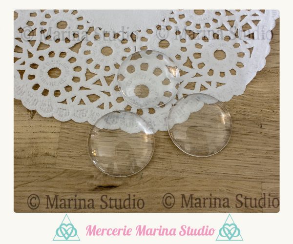2 Cabochons ronds 35mm en verre transparent