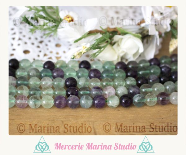 Enfilade de perles en fluorite arc-en-ciel 8mm