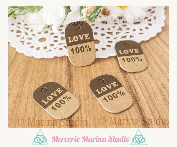 10 petites étiquettes tags kraft love 100%