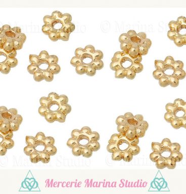 10 perles fleurs intercalaires plaqué or 14 carats 5x5mm ou 6x6mm