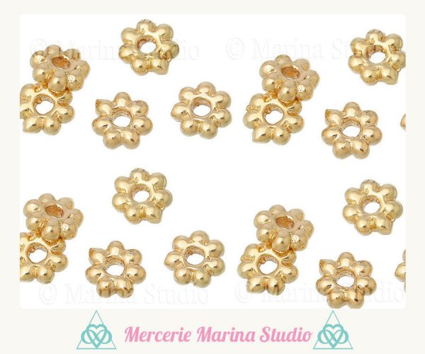 10 perles fleurs intercalaires plaqué or 14 carats 5x5mm ou 6x6mm