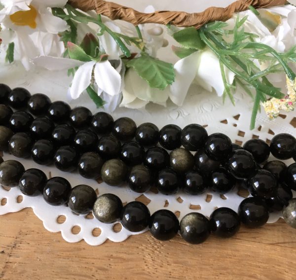 Perles obsidienne satinée doré 8mm ou 6mm ou 4mm ou 10mm