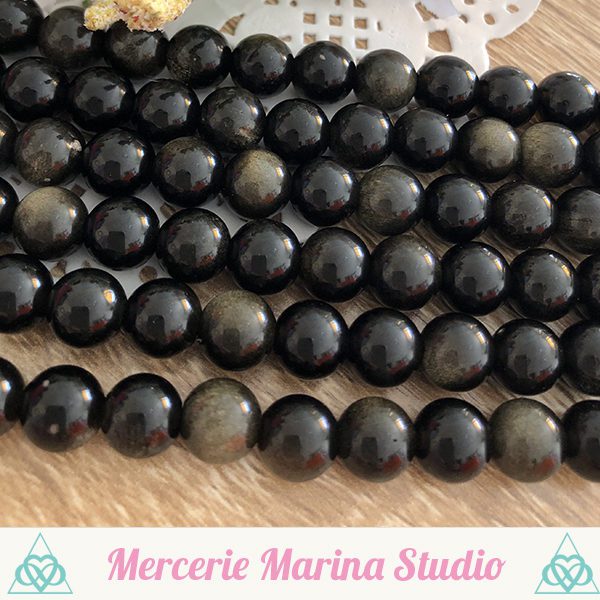 Perles obsidienne satinée doré 8mm ou 6mm ou 4mm ou 10mm – Image 2