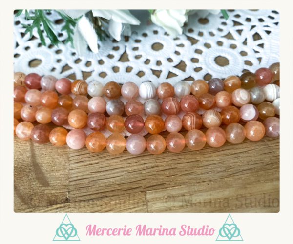 Lot de perles cornaline rose Botswana 8mm ou 6mm  non teintées - reiki - chakras healing – Image 2