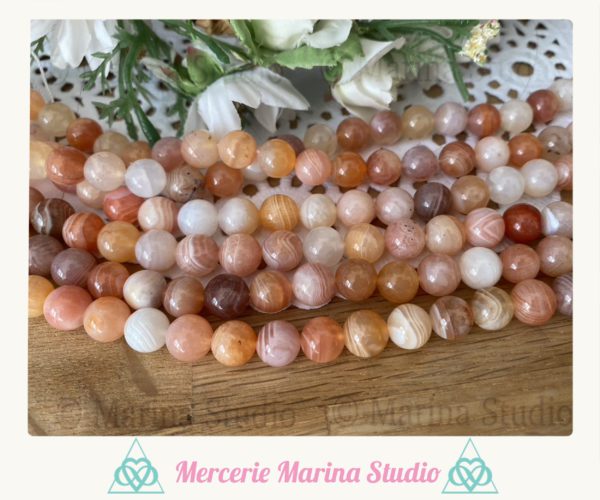 Lot de perles cornaline rose Botswana 8mm ou 6mm  non teintées - reiki - chakras healing