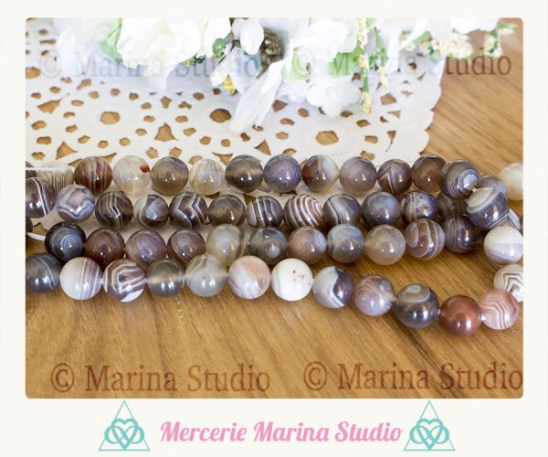 Lot de 10 perles en agate  botswana 8mm ou 6mm perles  agates à bandes grise