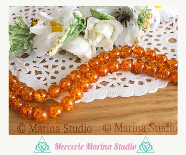 Lot de perles en ambre 8mm en résine de laboratoire