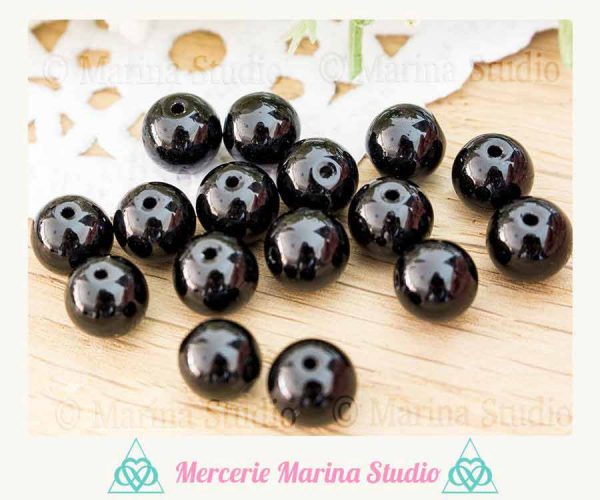 10 perles tourmaline noires 8mm ou 6mm ou 4mm