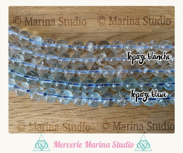 Perles en topaze bleue ou blanche qualité A+  6mm ou 8mm ou 4mm
