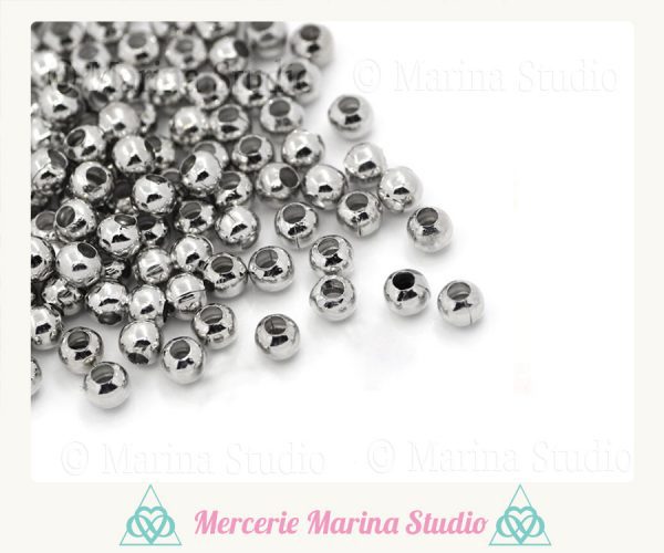 200 perles rondes en métal argenté 7mm