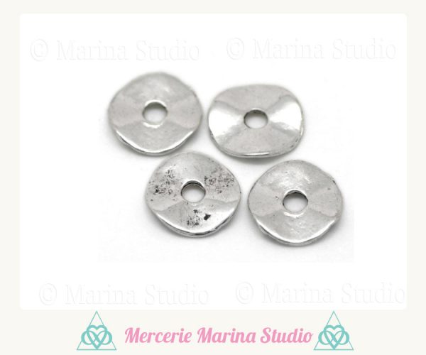 20 Perles intercalaires 9mm rondelles métal argent
