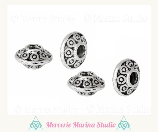 10 Perles soucoupe métal argenté 7x4mm