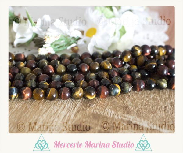 10 Perles mix oeil de tigre , taureau et faucon  8mm qualité A+