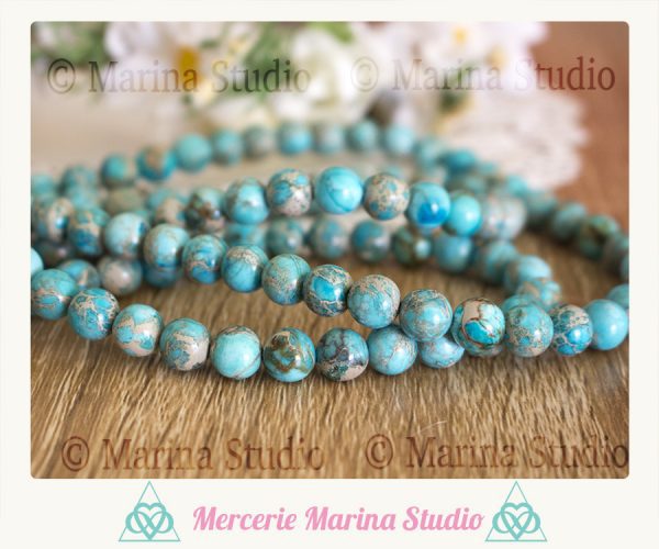 10 Perles jaspe ocean 8mm qualité extra