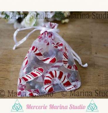 10 jolies sachets organza canne à sucre pour Noël environ 12x9cm