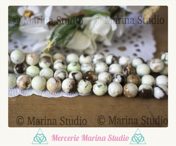 Perles en opale commune blanche/jaune 8mm pour bracelet chemin de vie