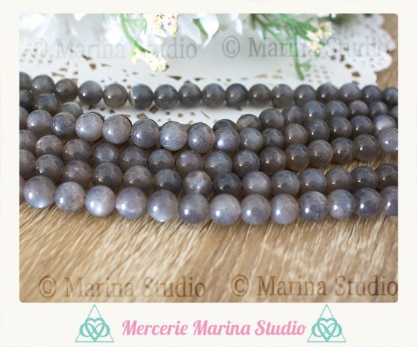 RARES 10 Perles en pierre de lune noire grise 8mm ou 6mm