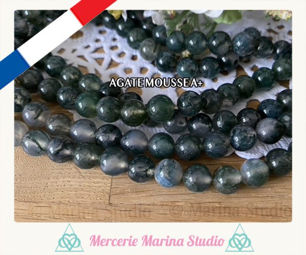 10 Perles agate mousse 8mm ou 6mm