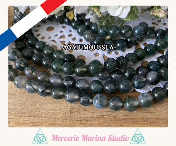10 Perles agate mousse 8mm ou 6mm – Image 2