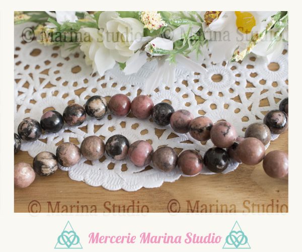 10 Perles rhodonite rose et noir 10mm ou 8mm  ou 6mm Qualité AA- perles naturelles