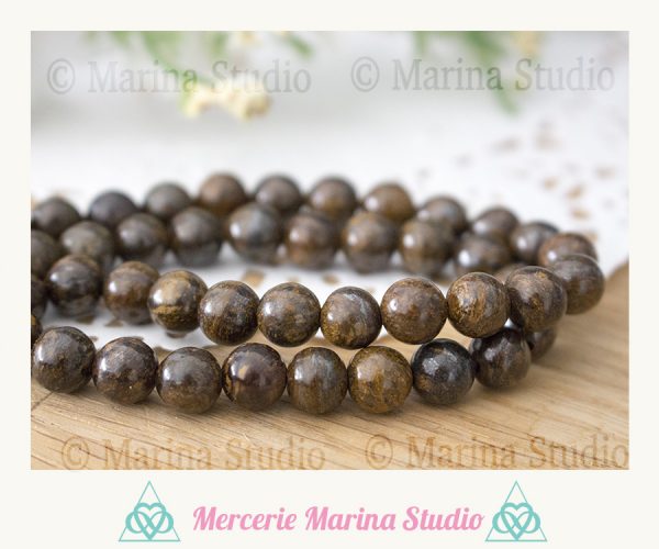 10 Perles en bronzite 8mm - perles naturelles non chauffées