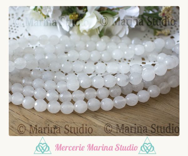 Enfilade jade à facettes blanc ou rose 8mm – Image 2