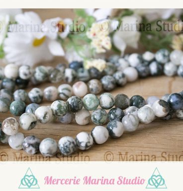 Lot  perles en agate arbre 8mm ou 6mm  agate mousse