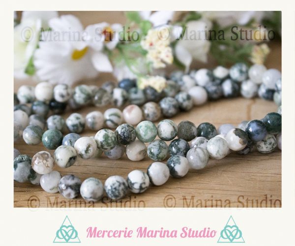 Lot  perles en agate arbre 8mm ou 6mm  agate mousse