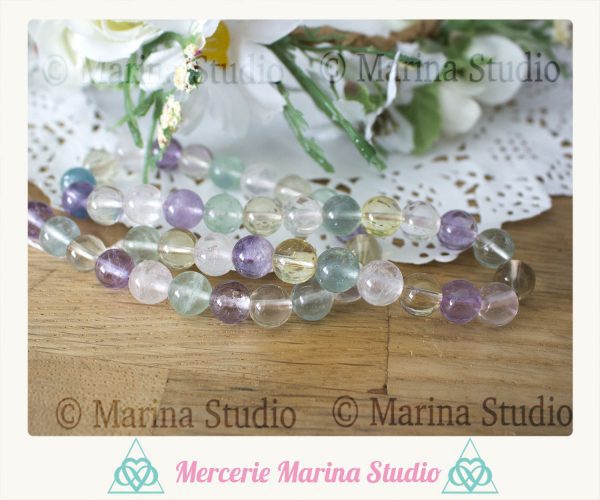 10 Perles mixe citrine, fluorite et améthyste 6mm qualité A+