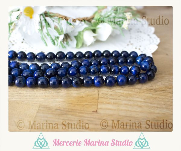 10 perles oeil de tigre bleue 8mm