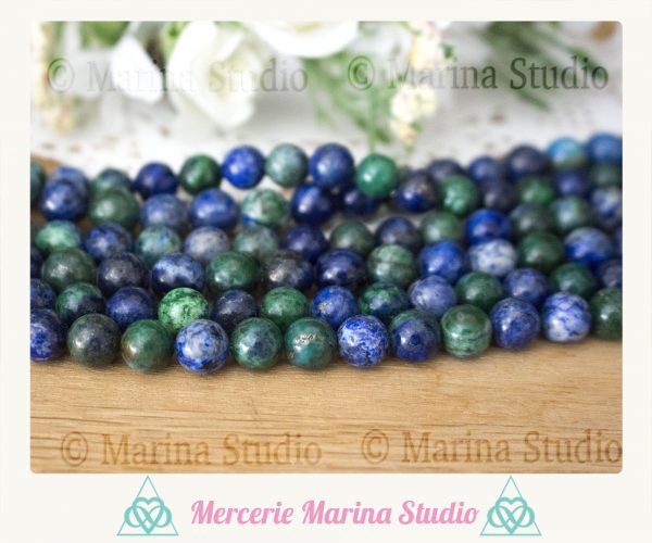10 Perles en azurite malachite 8mm ou 6mm ou 10mm