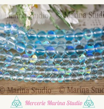 Perles en crystal tchèque  AB bleue reflets arc-en-ciel