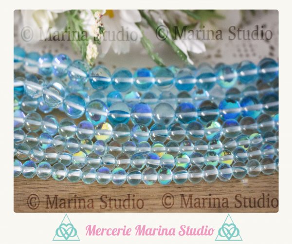 Perles en crystal tchèque  AB bleue reflets arc-en-ciel