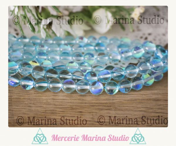 Perles en crystal tchèque  AB bleue reflets arc-en-ciel – Image 2