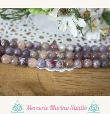 Lot de Perles en tourmaline rose en lépidolite 8mm ou 6mm - reiki - chakras healing