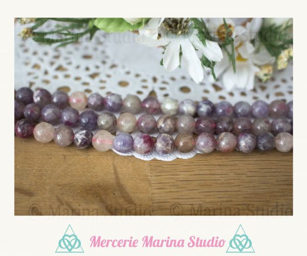 Lot de Perles en tourmaline rose en lépidolite 8mm ou 6mm - reiki - chakras healing