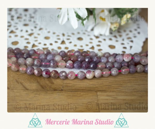 Lot de Perles en tourmaline rose en lépidolite 8mm ou 6mm - reiki - chakras healing – Image 2
