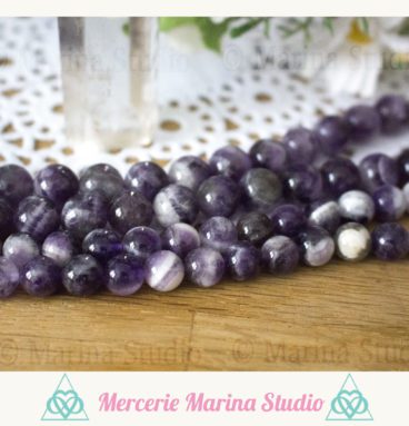 Lot de 10 Véritables perles en amethyste à chevrons A+ 8mm 10mm