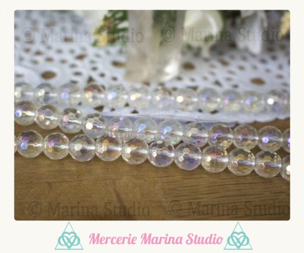 Enfilade perles aqua aura à facettes en cristal 8mm