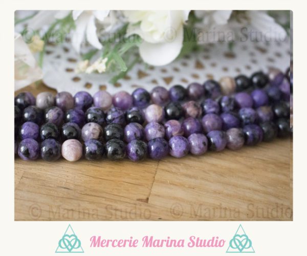 RARES 10 Perles en charoite 8mm A+  non traitées - reiki chakras healing