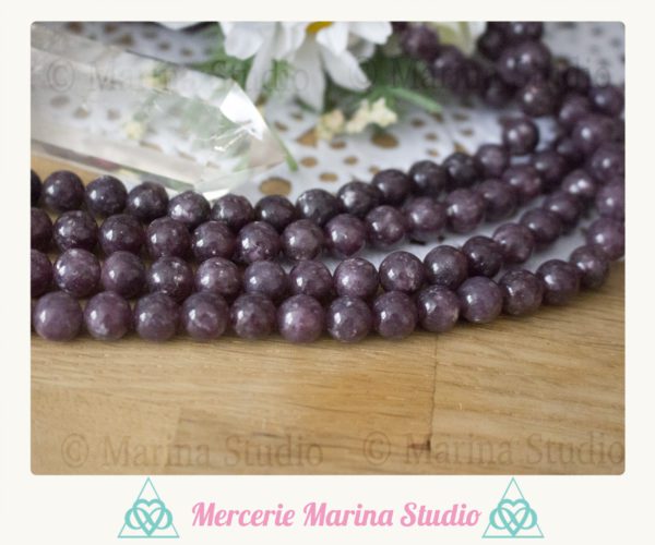 RARE Lot de 10 perles en lépidolite qualité Extra