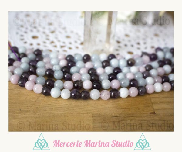 Lot mixe d'amethyste quartz rose et aigue marine 8mm ou 6mm – Image 2