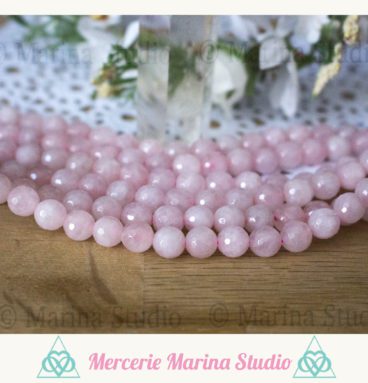 Lot de 10 perles en quartz rose à facettes 8mm très brillantes