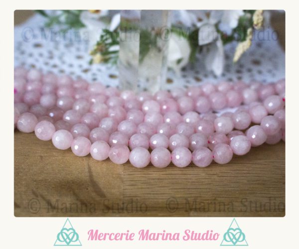 Lot de 10 perles en quartz rose à facettes 8mm très brillantes