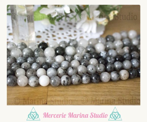 Lot de 10 perles en quartz rutilé qualité A+