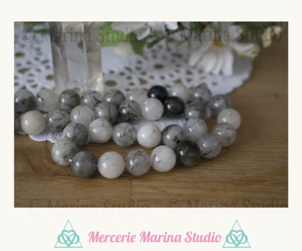 Lot de 10 perles en quartz rutilé qualité A+ – Image 3