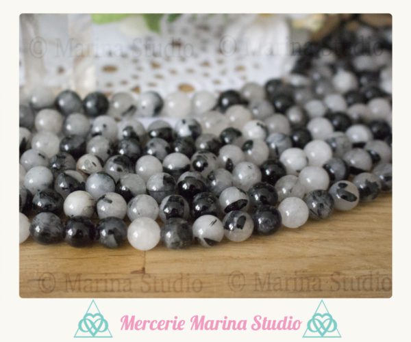 10 perles quartz rutilé tourmaline 8mm ou 6mm