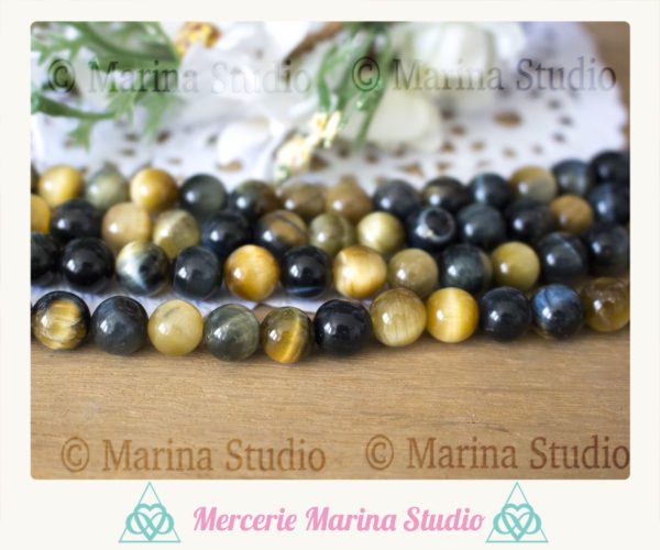 10 perles mixe oeil de tigre et oeil de faucon 8mm ou 10 mm qualité A+ extra