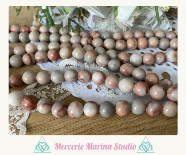 Lot de 10 perles en jaspe polychrome 8mm ou 6mm - perles non traitées